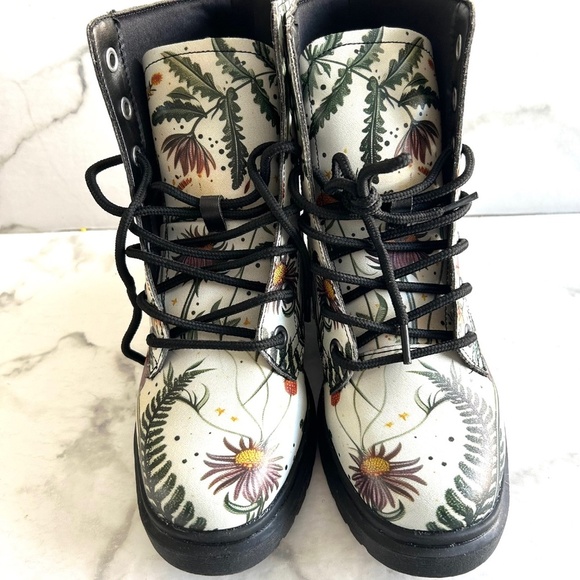 Vegan Leather doc style combat boots floral watercolour design - Picture 12 of 12